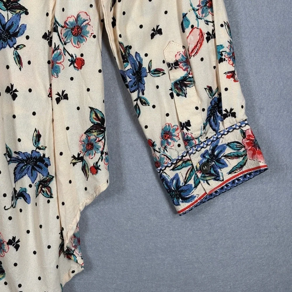 Lola P Womens Floral Polka‎ Dot Button Down Shirt Small High Low Boho Cottage